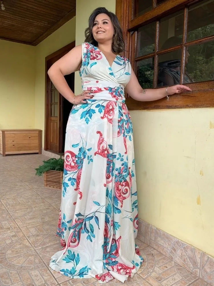 Vestido Madrinha Casamento Alice Fan Estampado Verde Menta