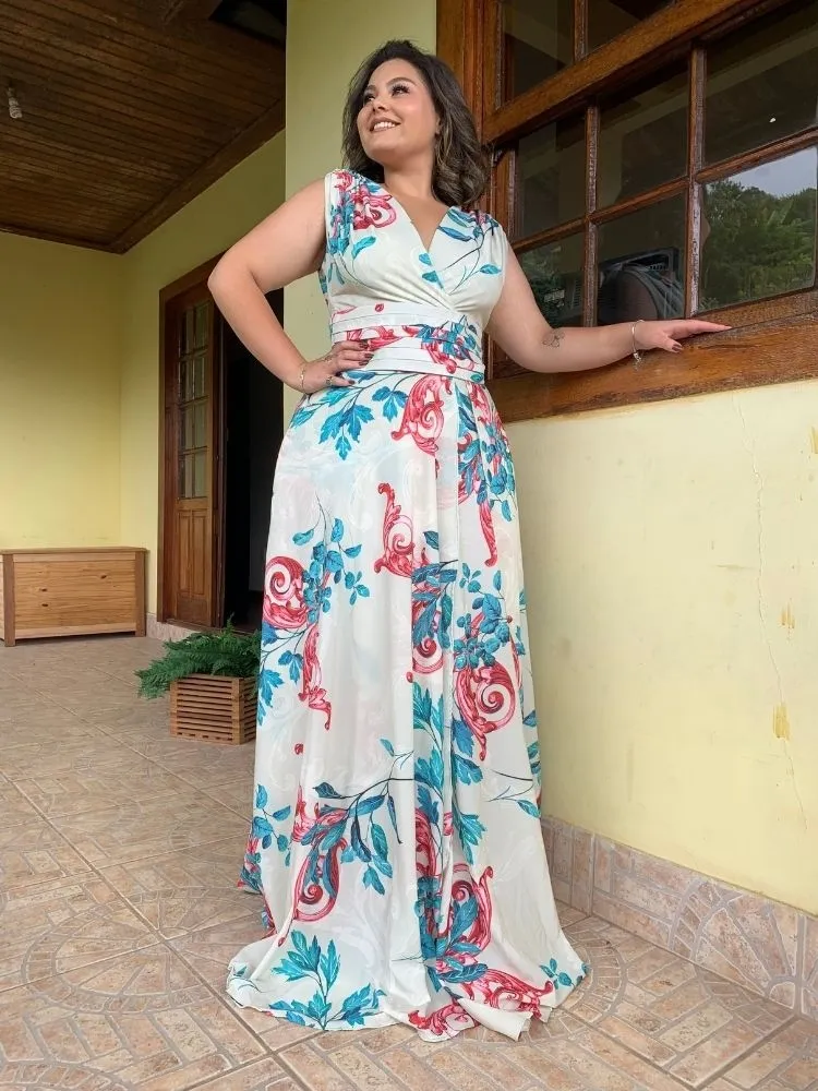 Vestido Madrinha Casamento Alice Fan Estampado Verde Menta