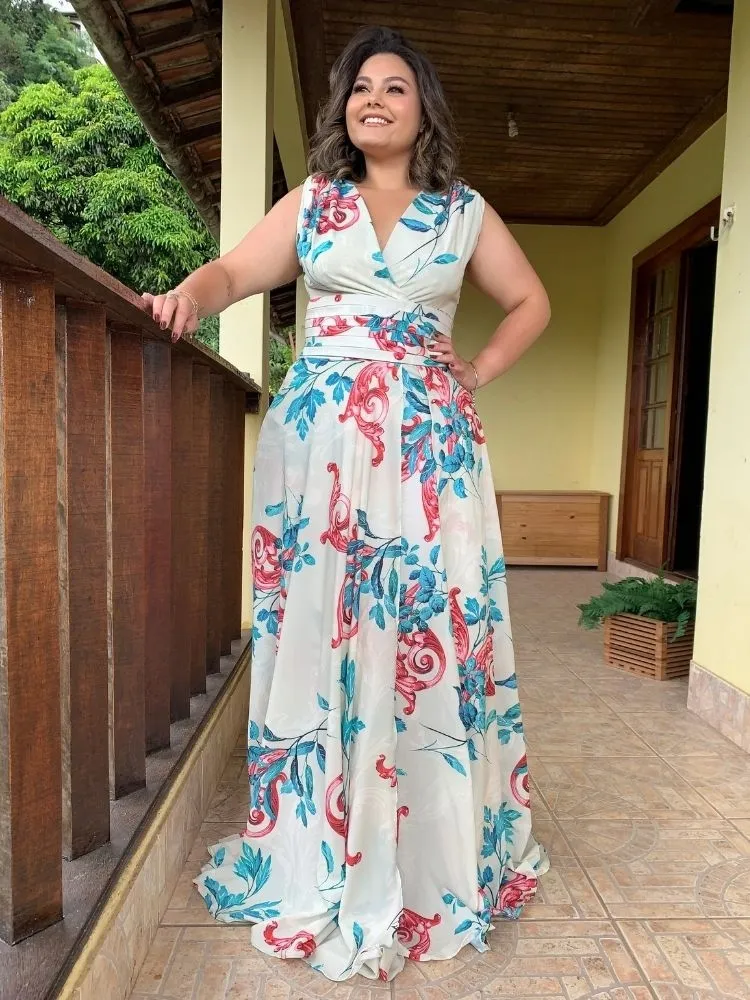Vestido Madrinha Casamento Alice Fan Estampado Verde Menta
