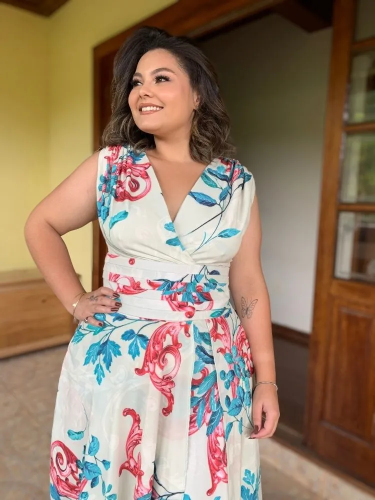Vestido Madrinha Casamento Alice Fan Estampado Verde Menta