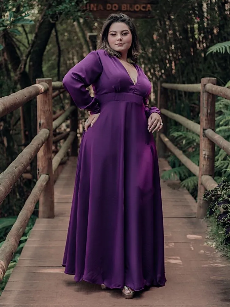  Vestido Longo de Festa Caroline Marsala Uva