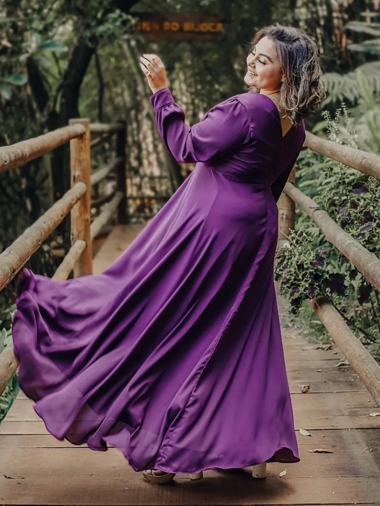  Vestido Longo de Festa Caroline Marsala Uva