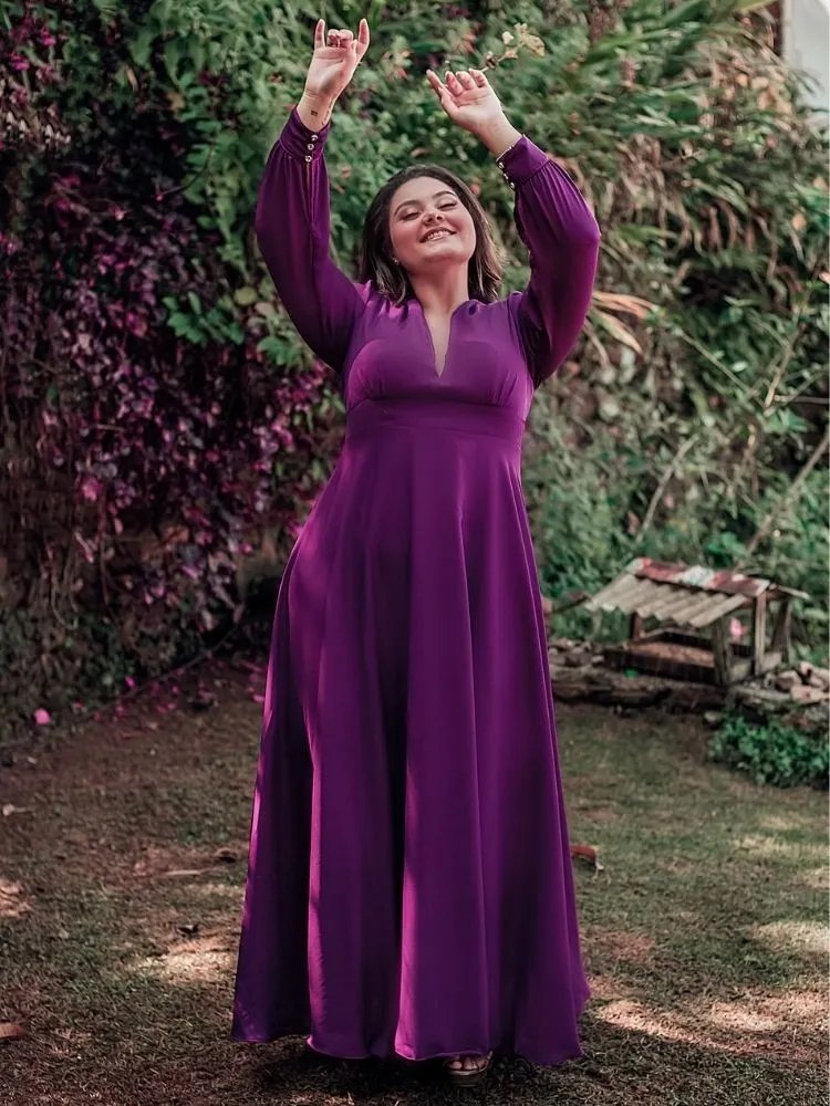  Vestido Longo de Festa Caroline Marsala Uva