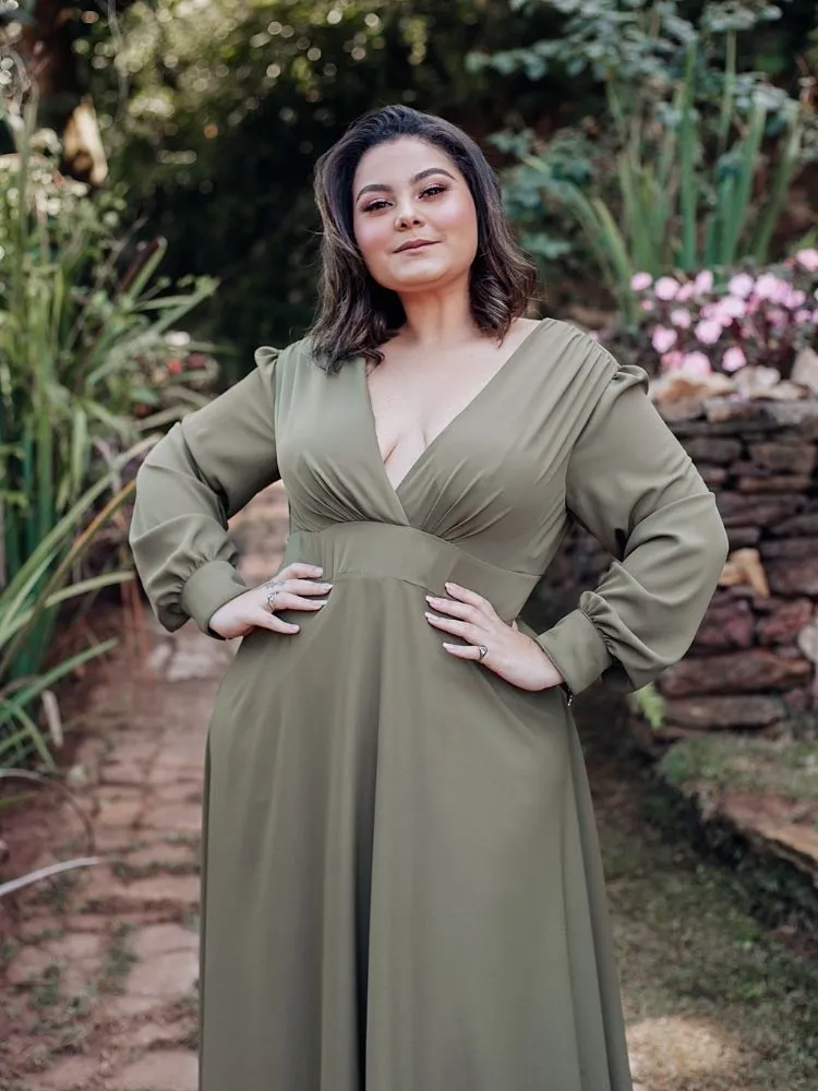 Vestido Longo de Festa Caroline Verde Oliva