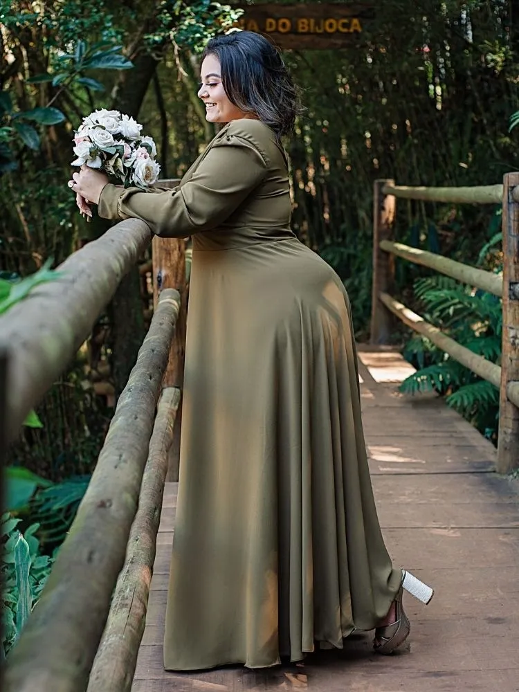 Vestido Longo de Festa Caroline Verde Oliva