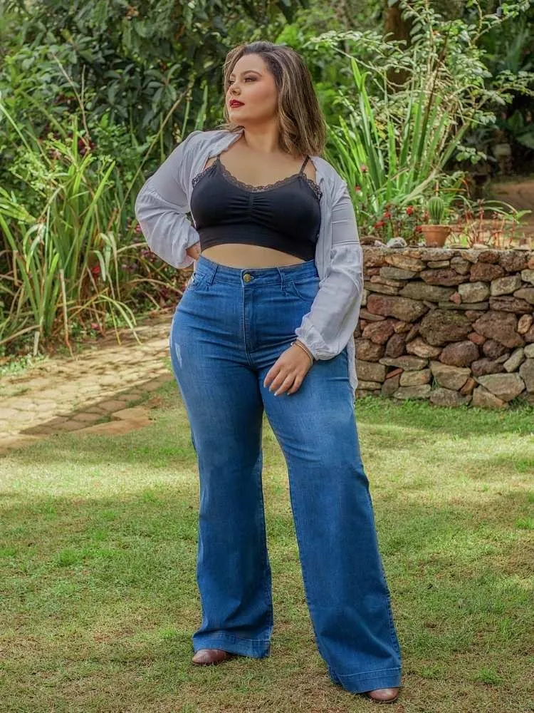 Calça Feminina Wide Leg Pantalona Azul Muito Mais Jeans