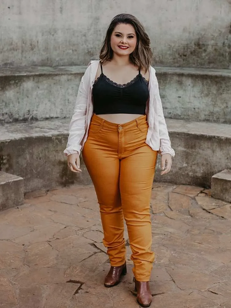 Calça Feminina Jeans Skinny Mostarda Muito Mais Jeans