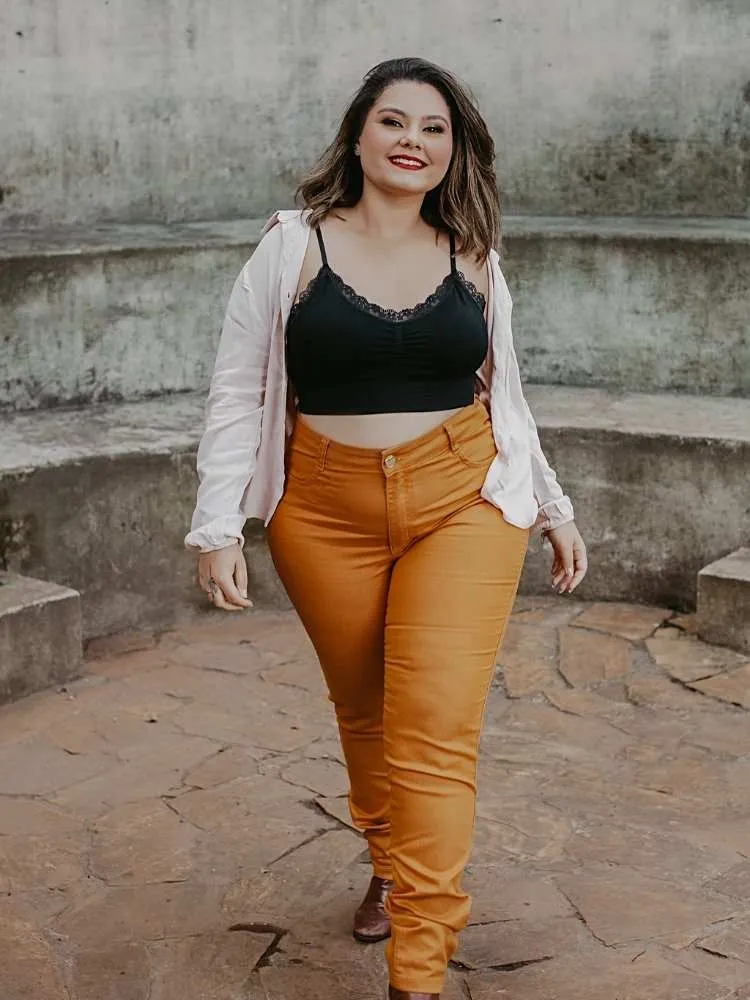 Calça Feminina Jeans Skinny Mostarda Muito Mais Jeans