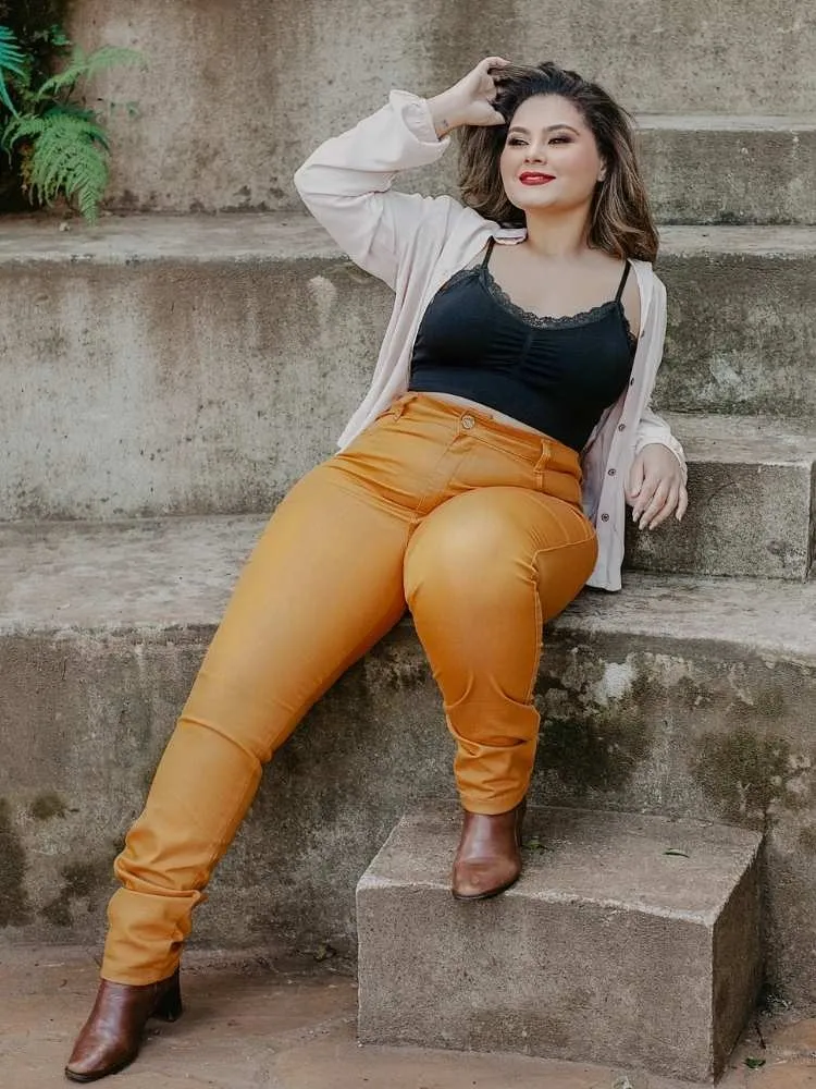 Calça Feminina Jeans Skinny Mostarda Muito Mais Jeans