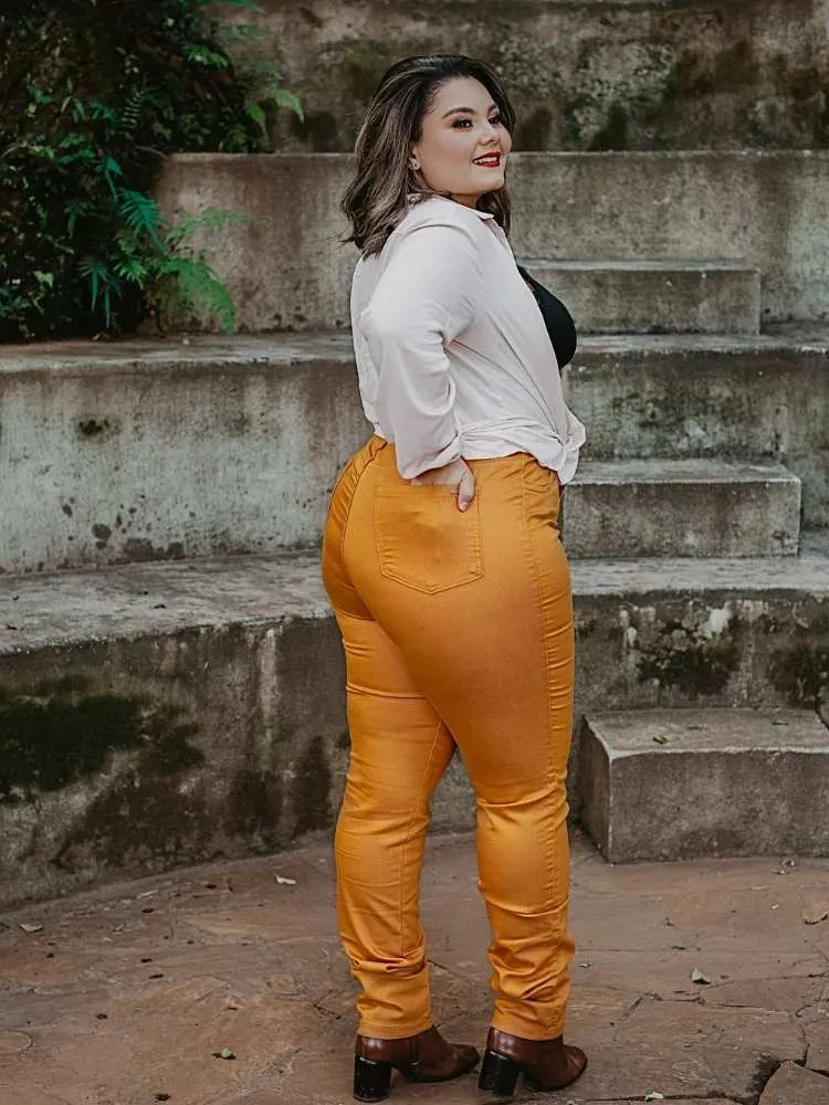 Calça Feminina Jeans Skinny Mostarda Muito Mais Jeans