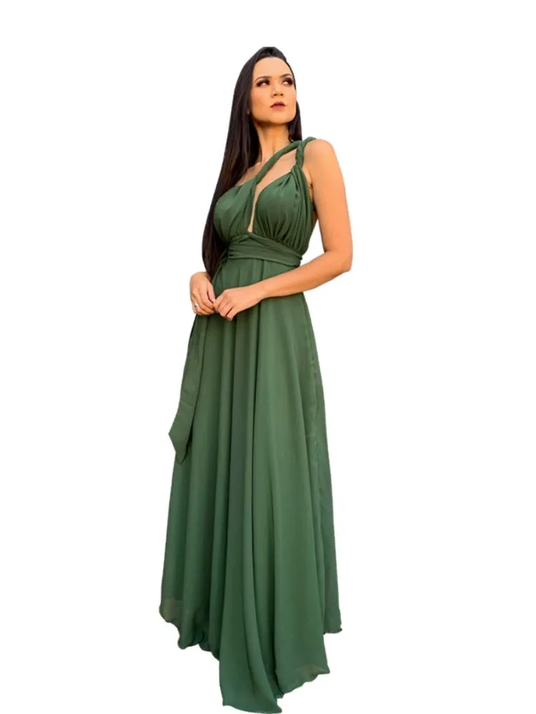 Vestido Madrinha de Casamento Multiformas Anathan Verde Militar