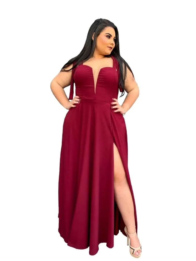 Vestido Madrinha de Casamento Marsala com decote Ana Julia 