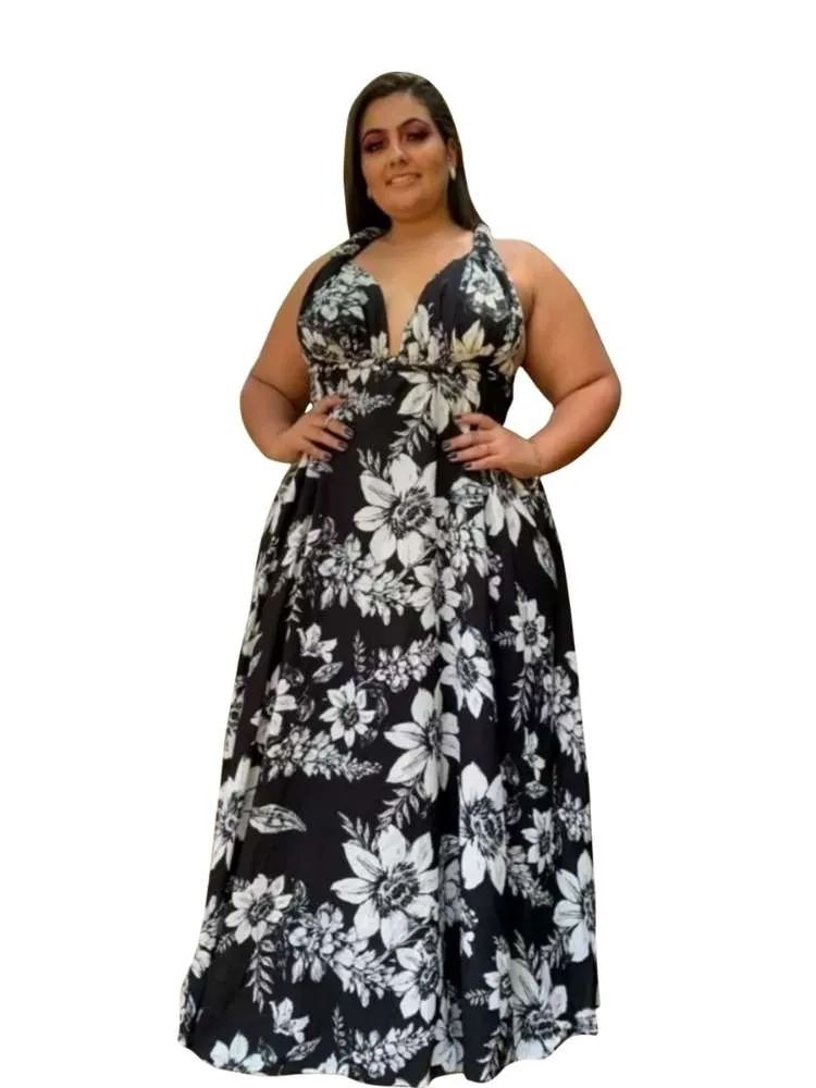 Vestido Longo Estampado Multiformas Anathan Preto