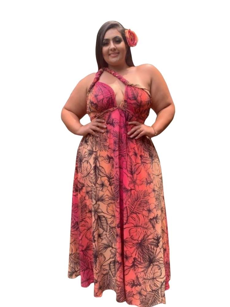 Vestido Longo Estampado Multiformas Anathan Rosa