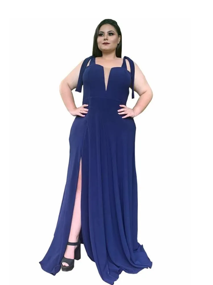 Vestido Madrinha de Casamento Azul Marinho com decote Ana Julia 