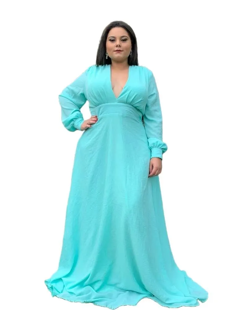 Vestido Longo de Festa Caroline Azul Tiffany 