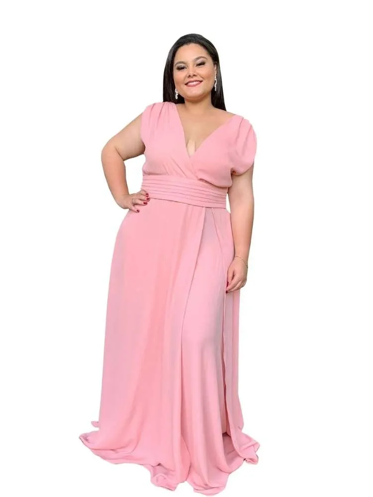 Vestido Longo Madrinha de Casamento Rosê Plus Size Alice Fan