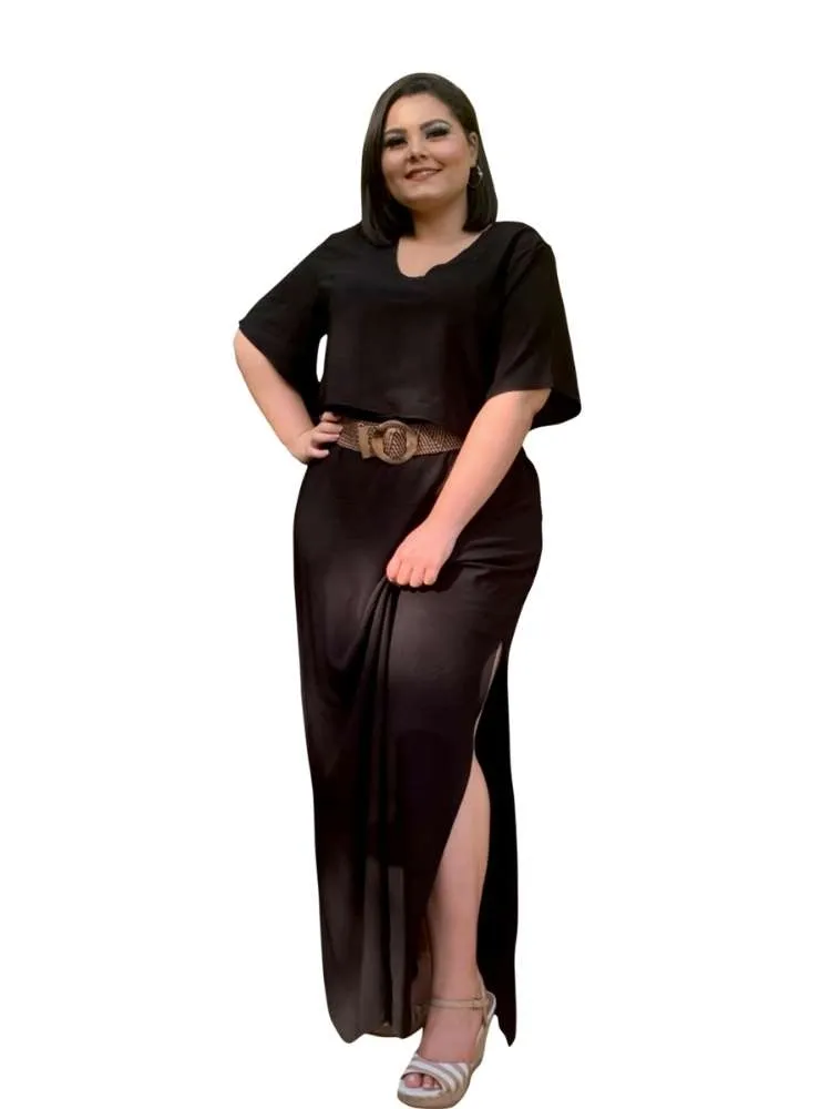 Conjunto Cropped Soltinho + Saia Longa com Fendas Laterais