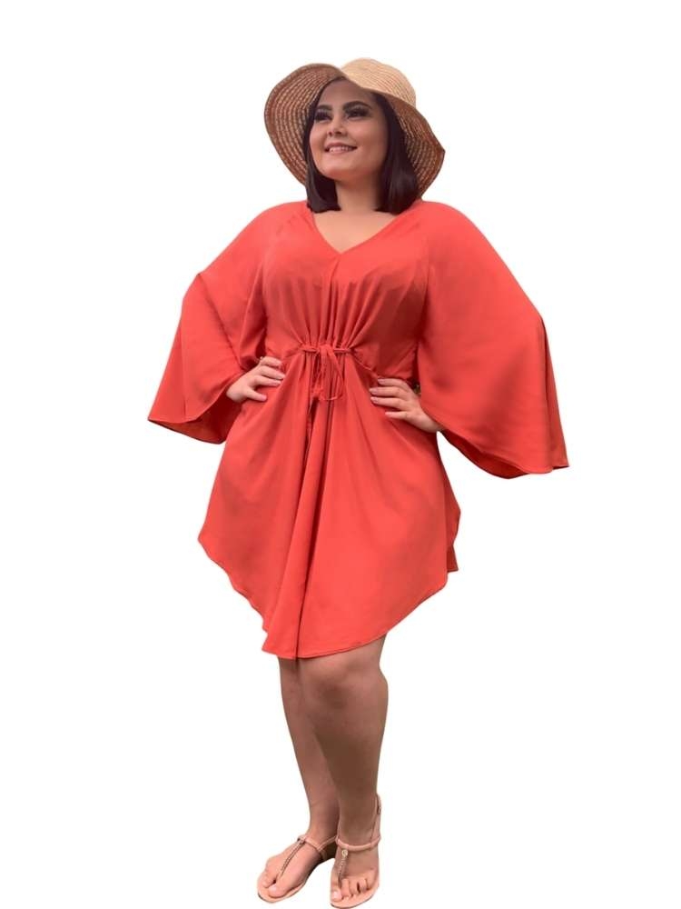 Vestido Curto Kimono Kamila Coral