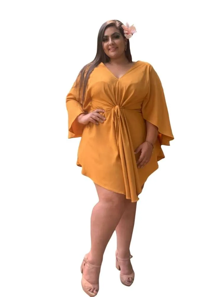 Vestido Curto Kimono Kamila Mostarda