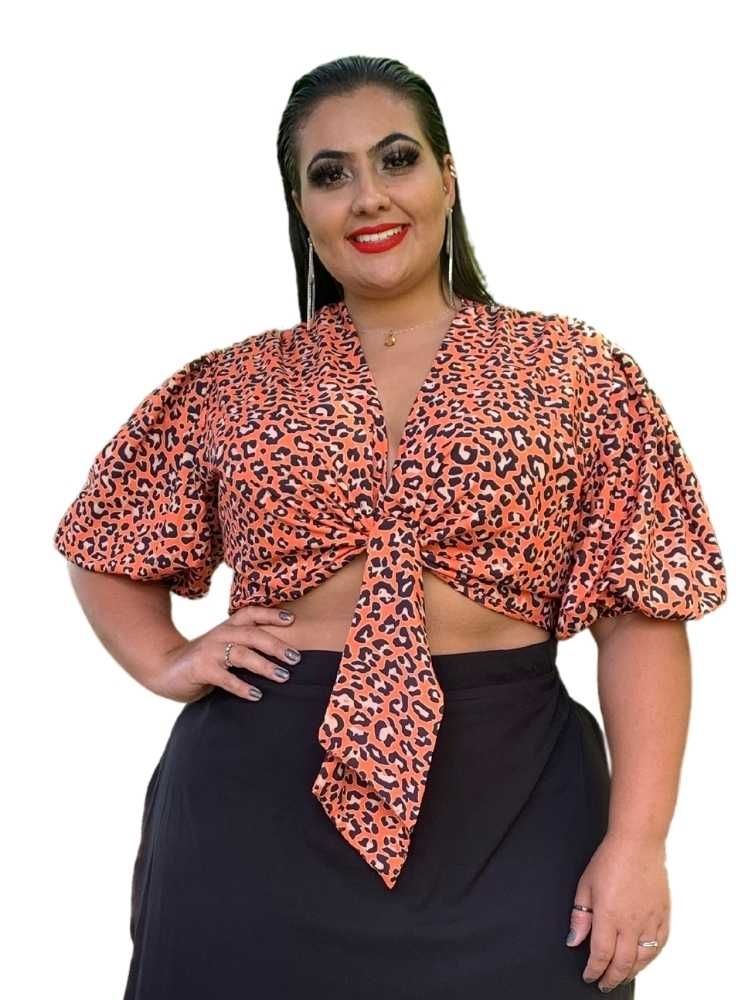 C&A Blusa Feminina Cropped Estampada Mini Print de Folhagem com Zíper de  Argola Manga Bufante Decote Coração Vermelha 