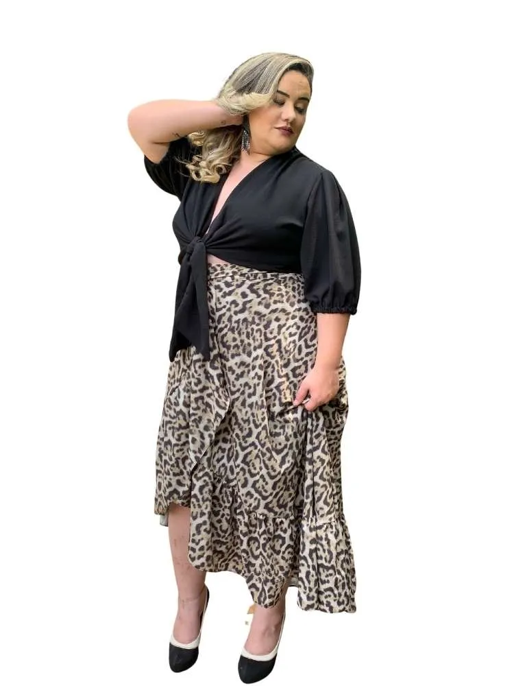 Saia Envelope Babado Animal Print