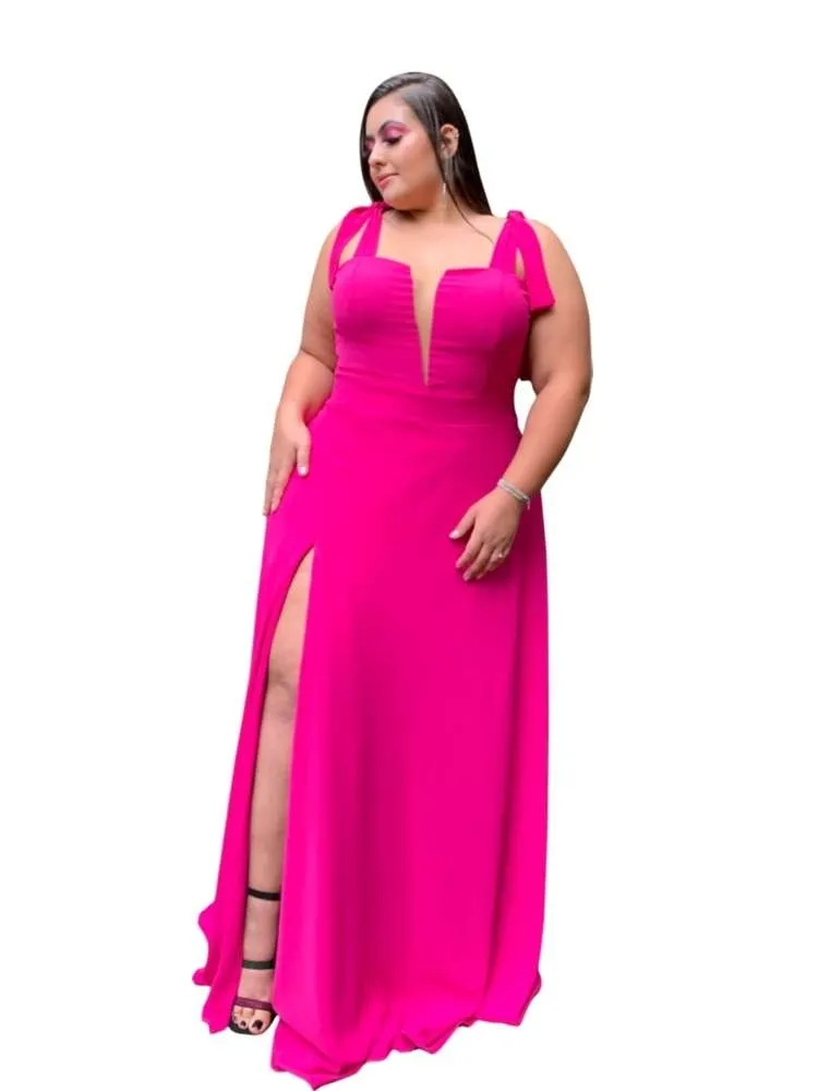 Vestido Madrinha de Casamento com decote Ana Julia Rosa Pink