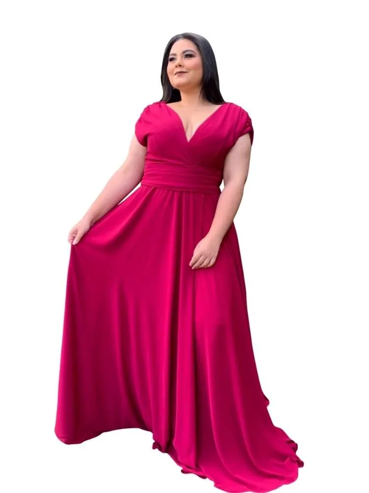 Vestido Longo Madrinha da Casamento Pink Strong Plus Size Alice Fan