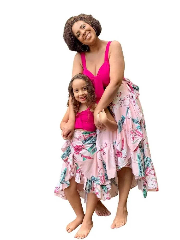 Cropped e Saia Envelope Tal Mãe, Tal Filha Rosa Pink