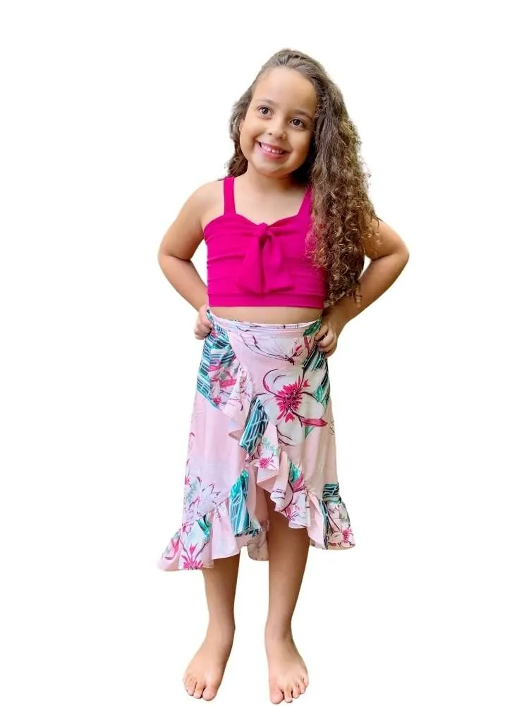 Cropped e Saia Envelope Infantil Rosa Pink