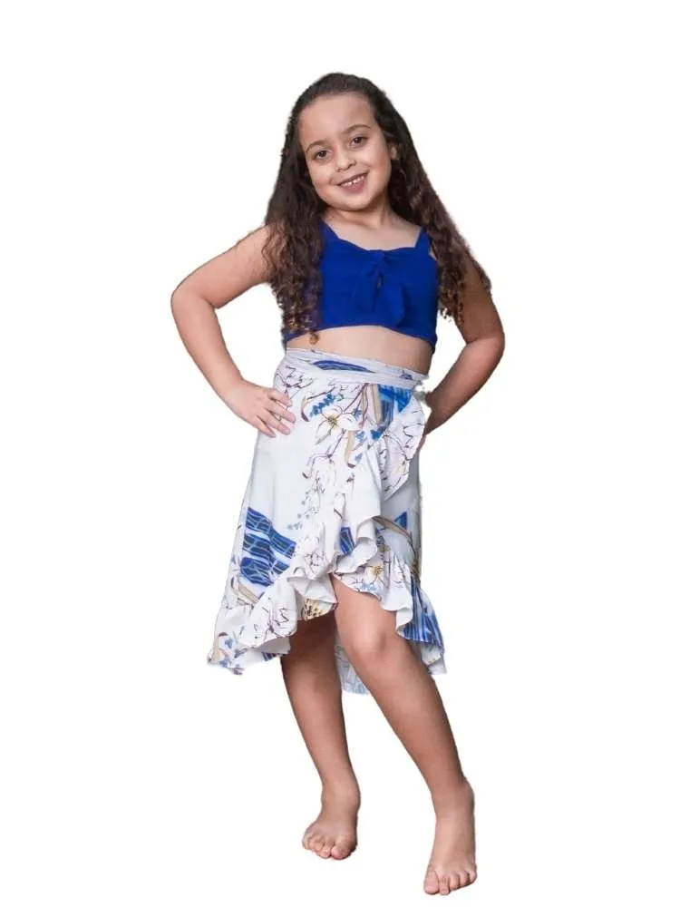 Cropped e Saia Envelope Infantil Azul Royal