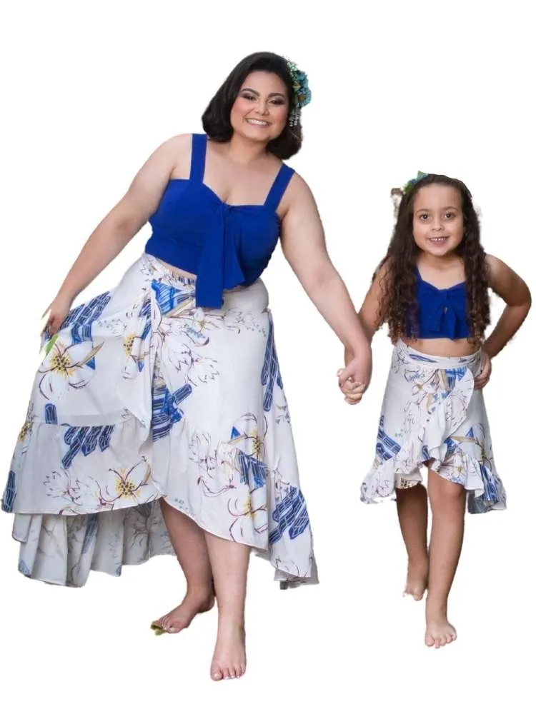 Cropped e Saia Envelope Tal Mãe, Tal Filha Azul Royal