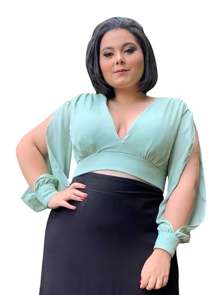 Cropped Manga Longa Solange Verde Menta