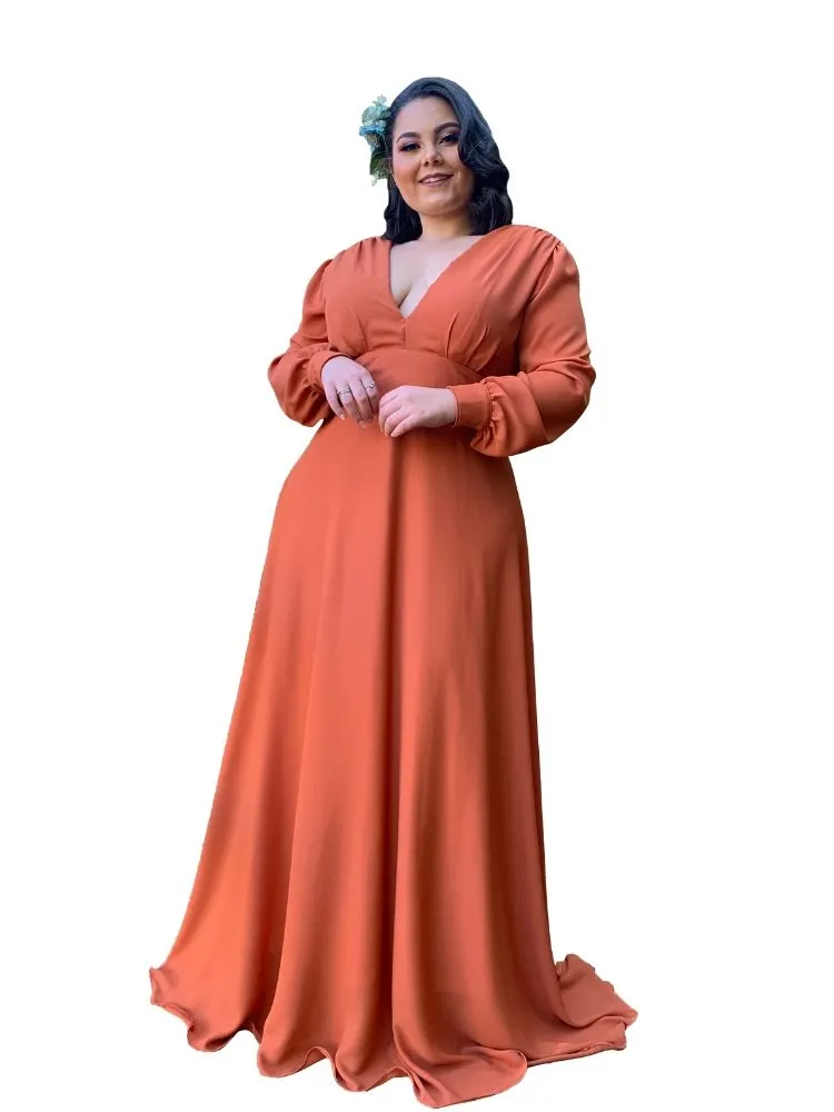 Vestido Longo de Festa Modelo Caroline Terracota