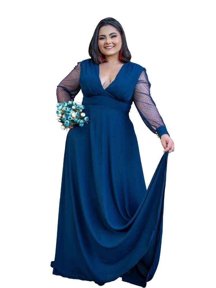 Vestido Longo de Festa Caroline Azul Marinho