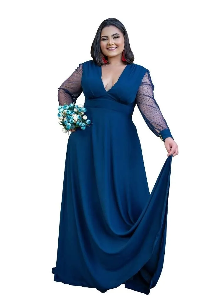 Vestido Longo de Festa Caroline Azul Marinho