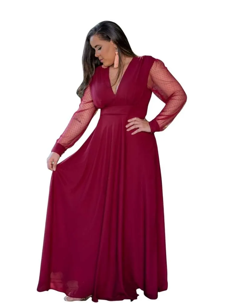 Vestido Longo de Festa Caroline Marsala