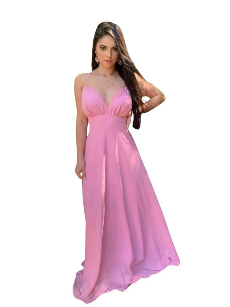 Vestido Longo Madrinha de Casamento Mariane Rosa Chiclete