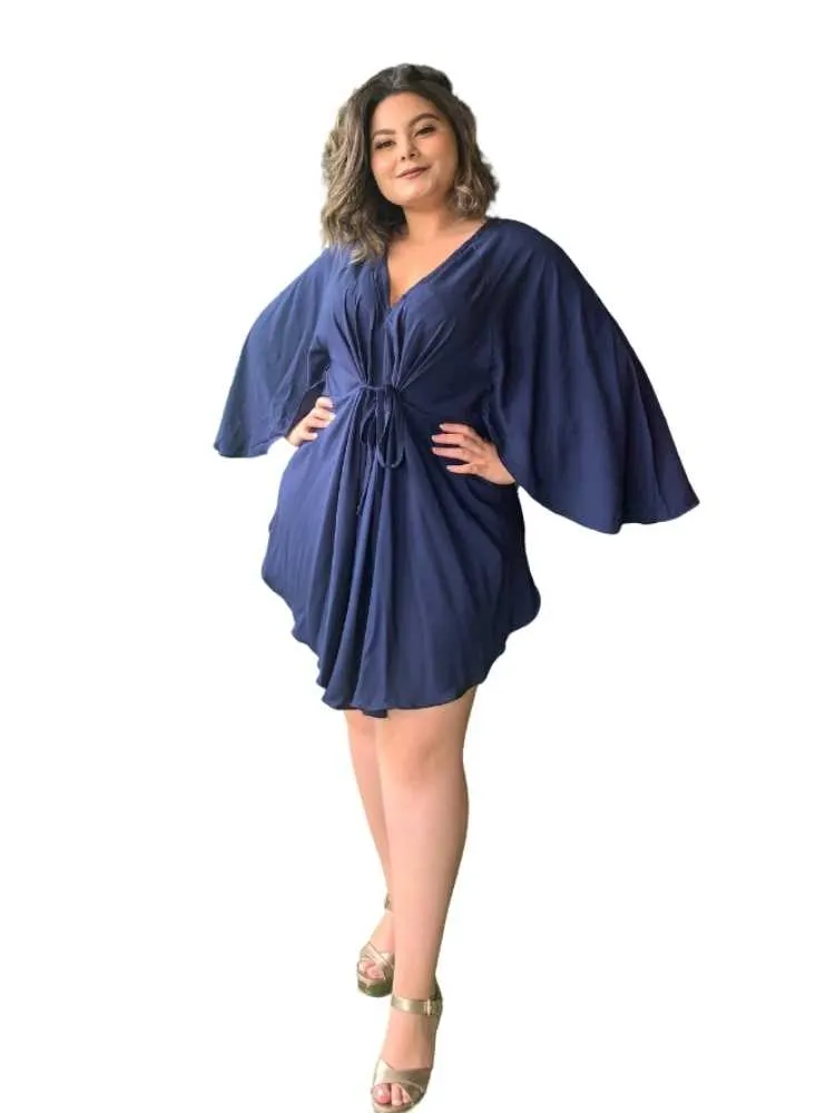 Vestido Curto Kimono Kamila Azul Marinho