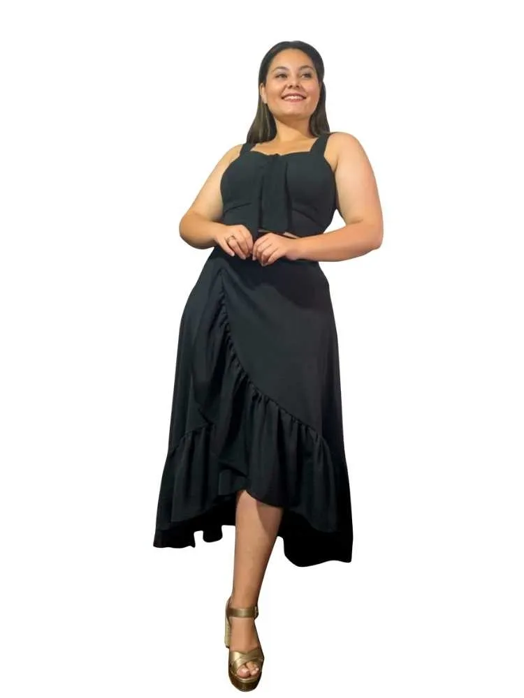 Conjunto Cropped Preto e Saia Envelope