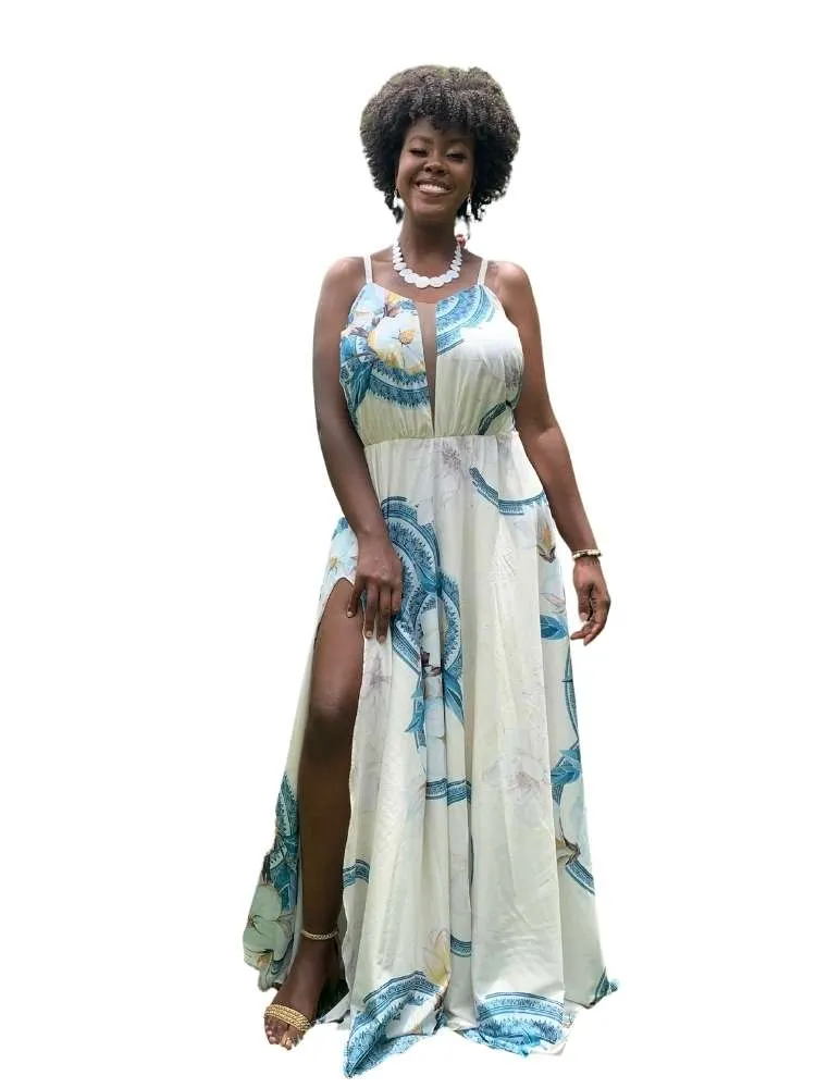 Vestido Longo Estampado Mandala Azul Perfect