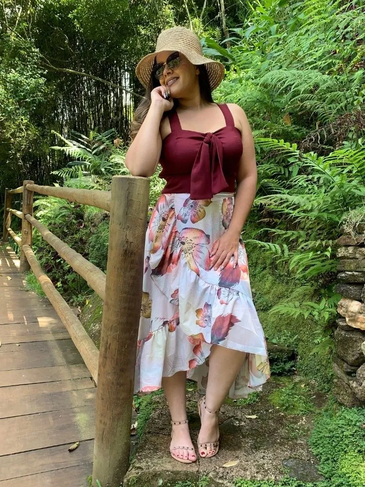 Conjunto Cropped Marsala e Saia Envelope