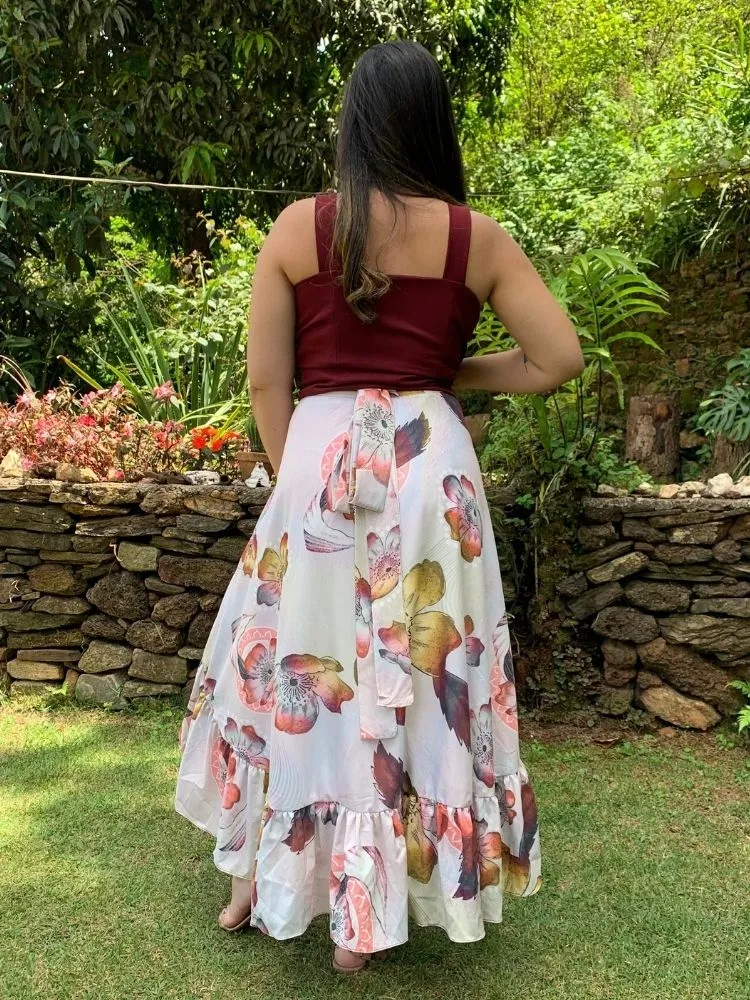 Conjunto Cropped Marsala e Saia Envelope