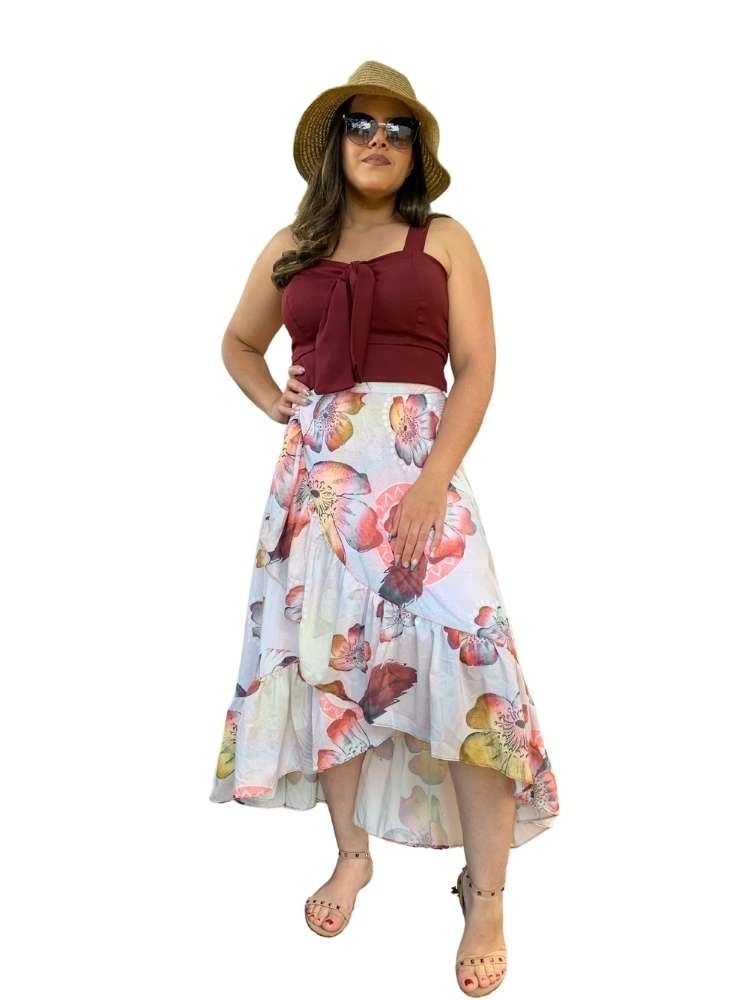 Conjunto Cropped Marsala e Saia Envelope