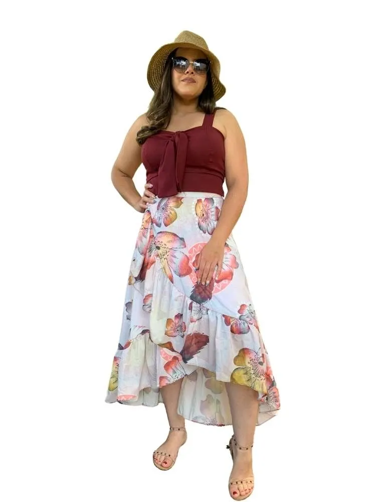 Conjunto Cropped Marsala e Saia Envelope