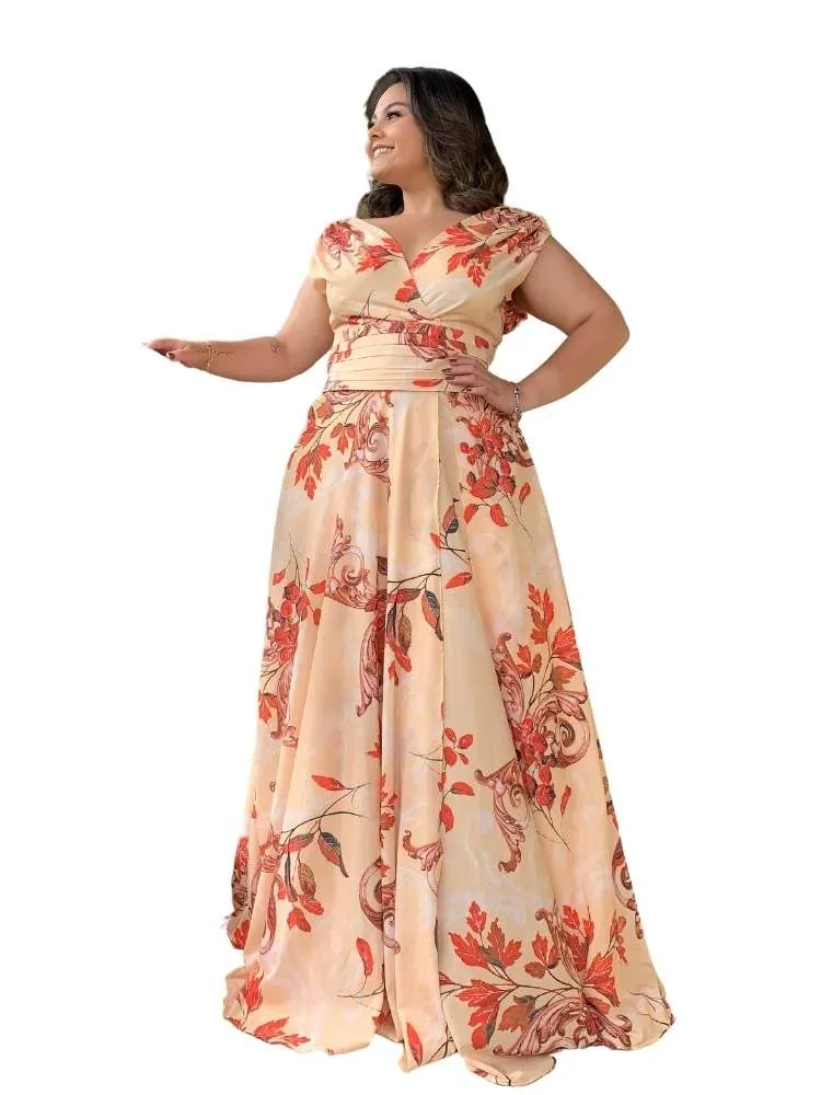 Vestido Madrinha Casamento Alice Fan Estampado Amarelo
