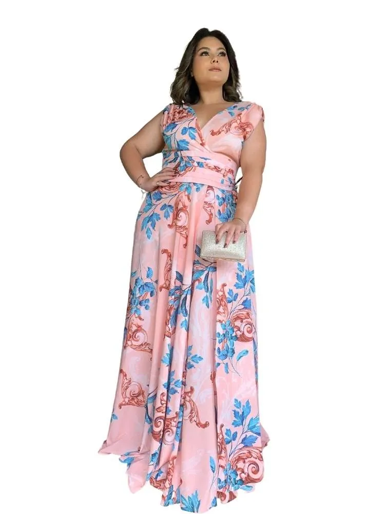 Vestido Madrinha Casamento Alice Fan Estampado Salmão