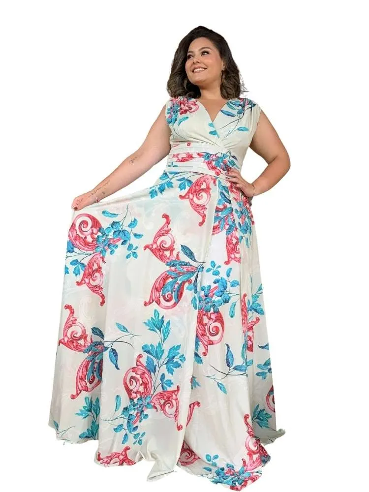 Vestido Madrinha Casamento Alice Fan Estampado Verde Menta
