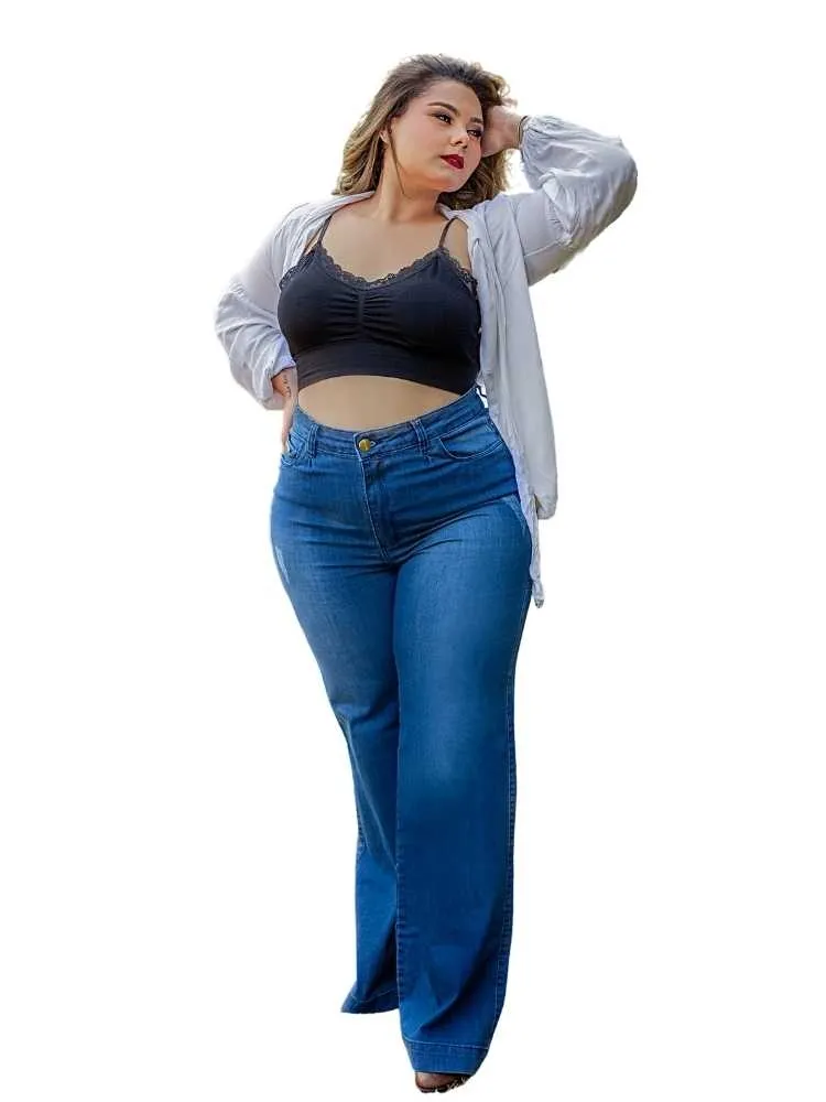 Calça Feminina Wide Leg Pantalona Azul Muito Mais Jeans