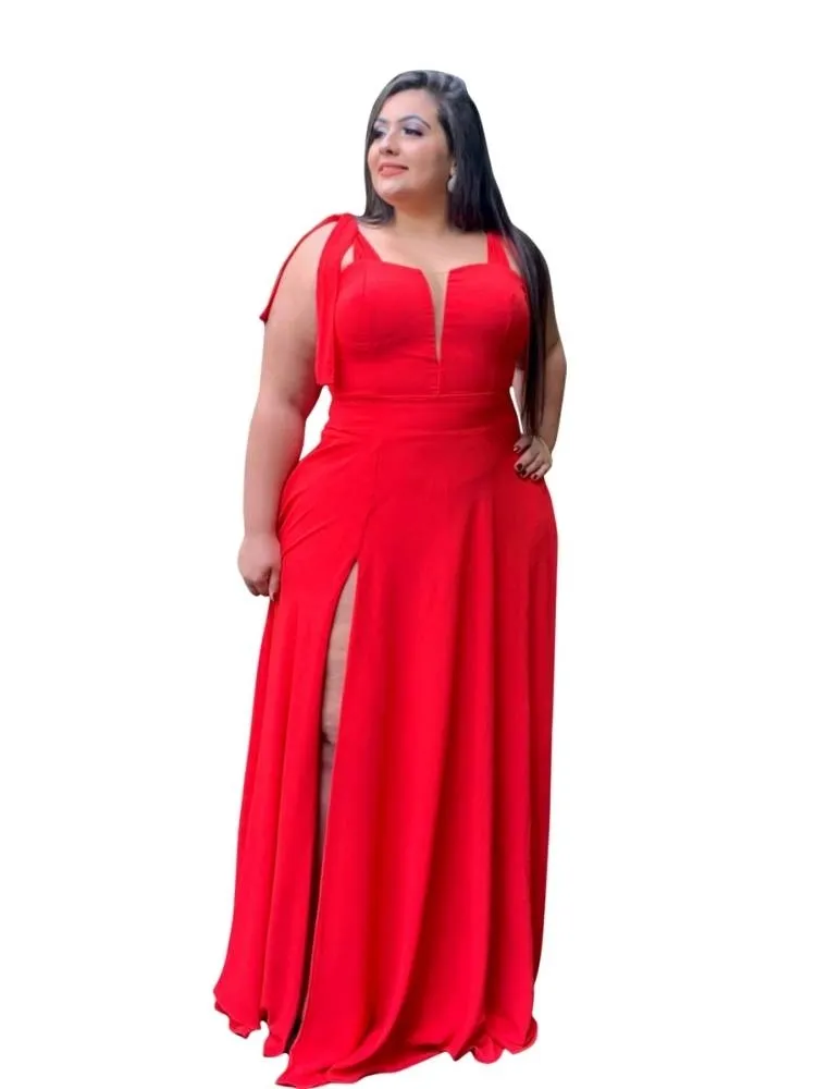 Vestido Madrinha de Casamento Vermelho com decote Ana Julia 
